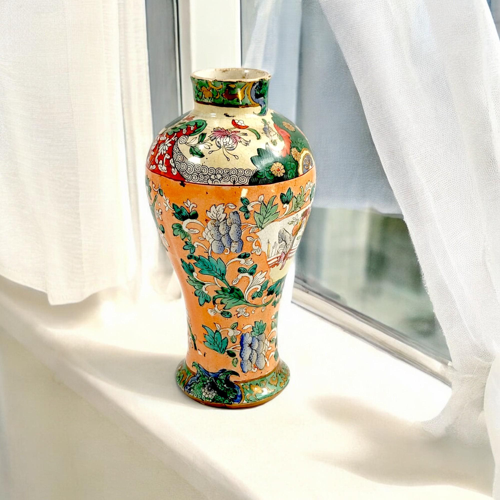 Miles Mason Ironstone Vase: Hand-Painted Chinoiserie, c. 1810