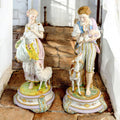 Rare huge Vion & Baury French bisque porcelain figures, Romantic pastoral "Shepherd and Shepherdess" Rococo sculptures, 60 cm, Paris c. 1870