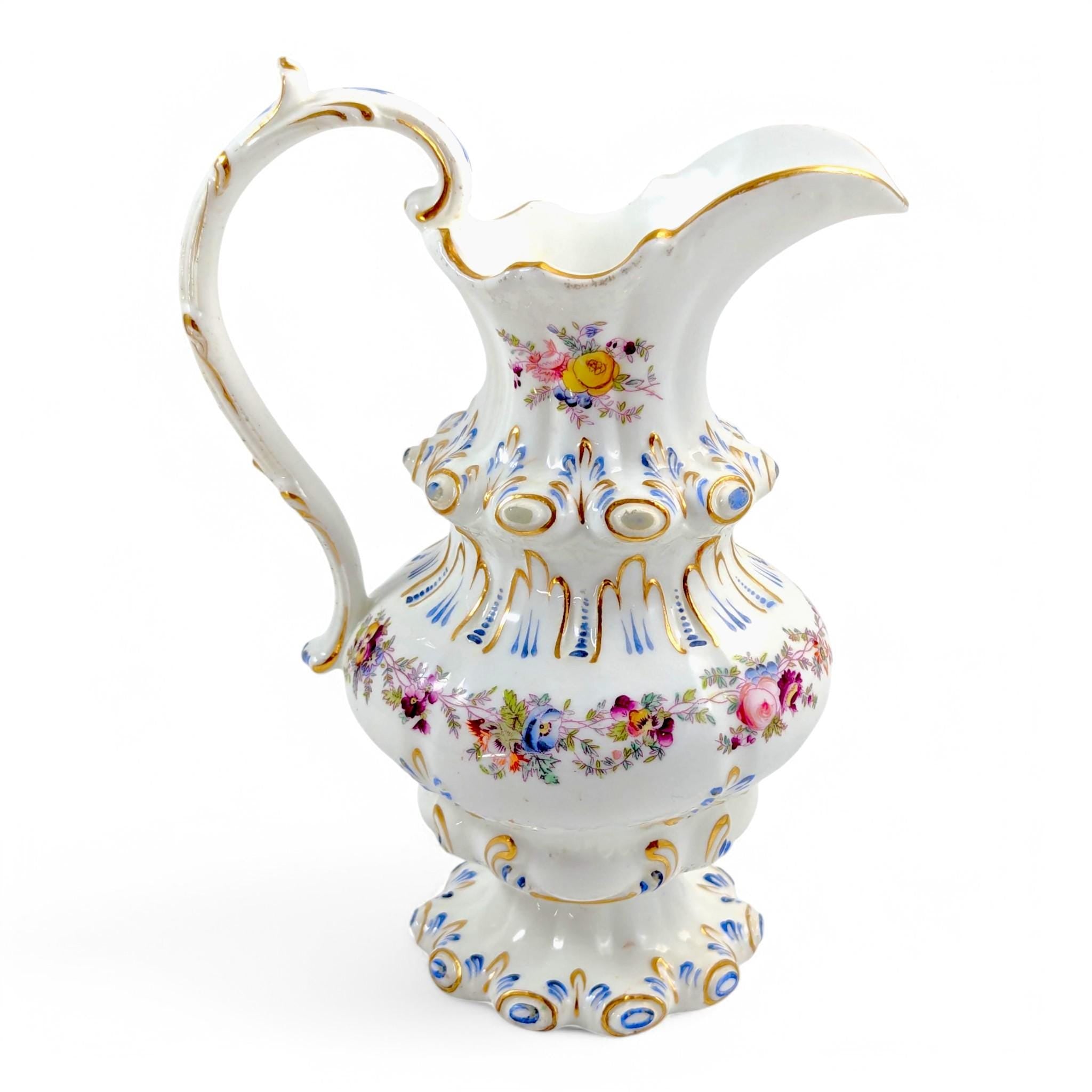 Antique Dresden Porcelain Jug: Hand-Painted Floral Spray, Gilded Accents