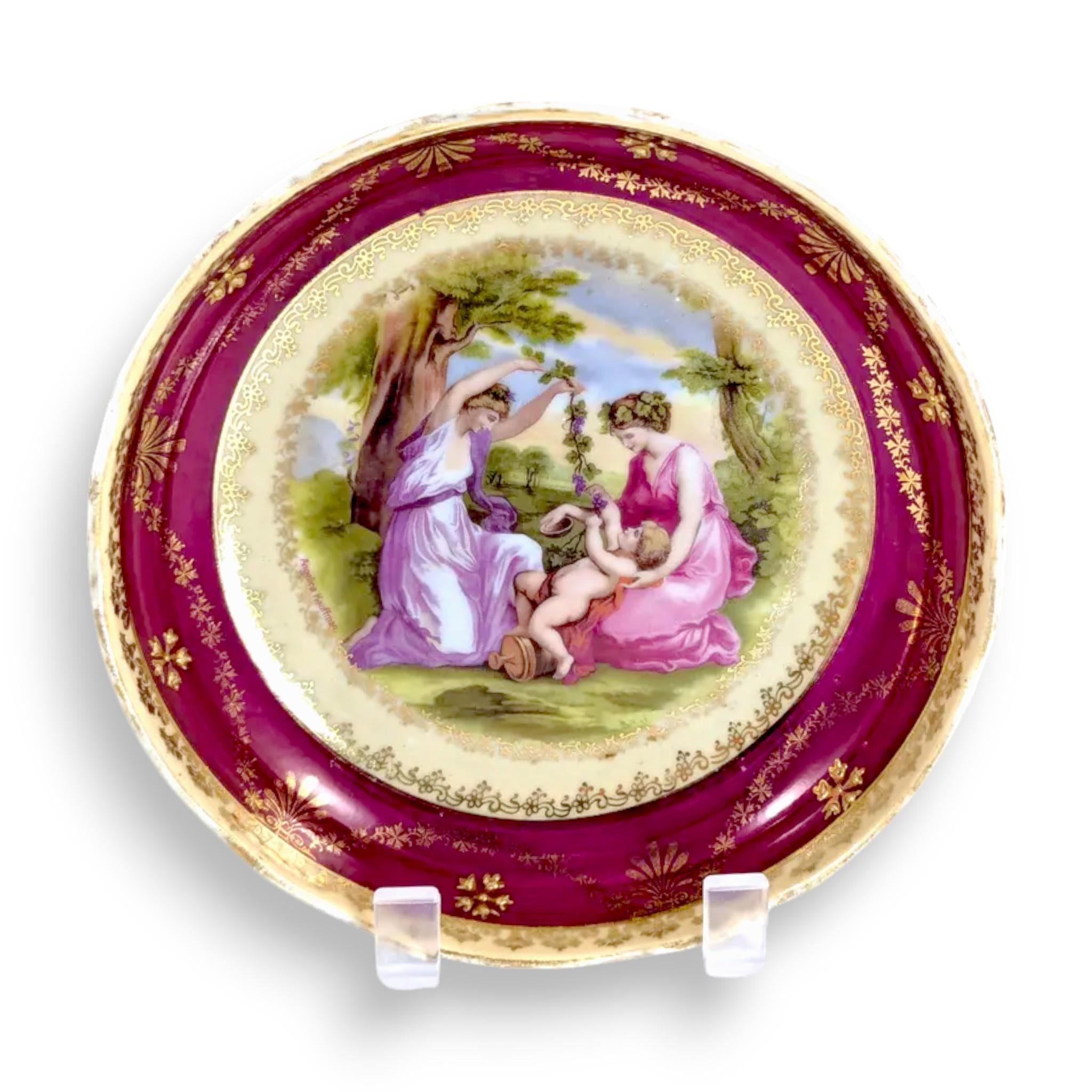 Beyer & Bock antique hand-painted porcelain cabinet plate, Angelica Kauffman Neoclassical Scene, Volkstedt-Rudolstadt, c. 1905