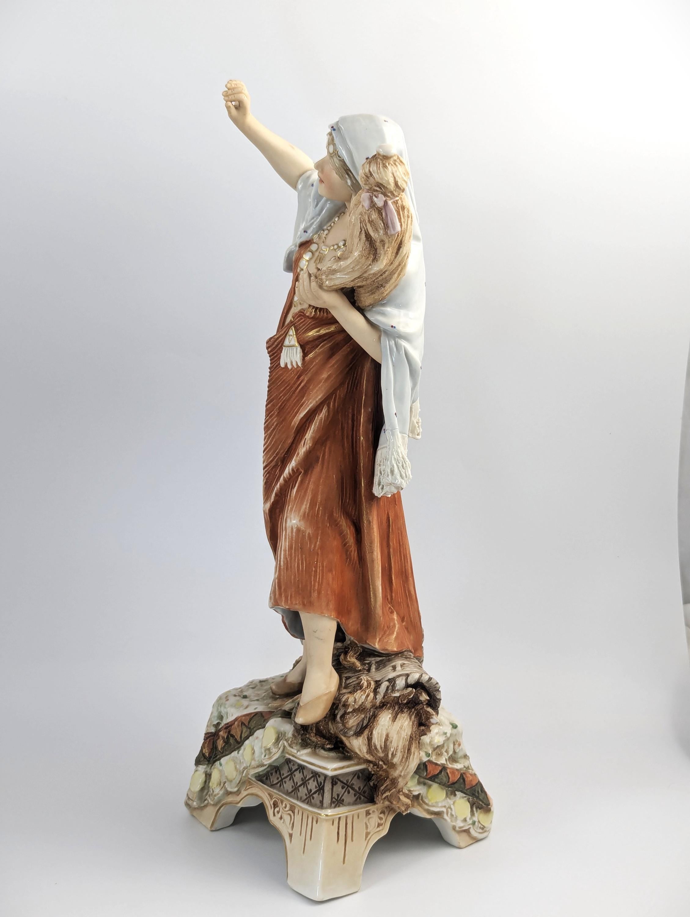 Royal Dux Antique Porcelain Figurine: 19th Century Wool Spinner Girl