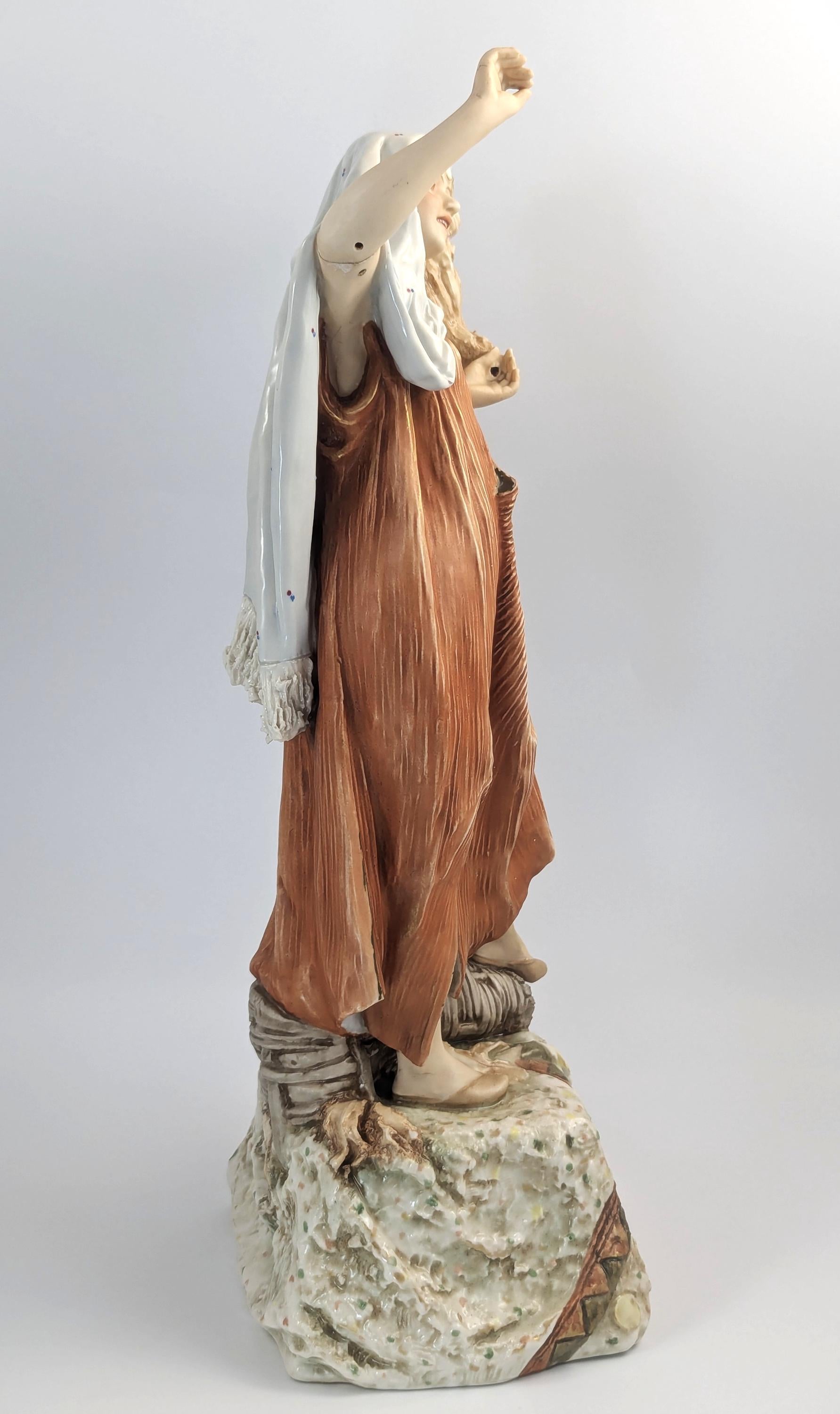 Royal Dux Antique Porcelain Figurine: 19th Century Wool Spinner Girl