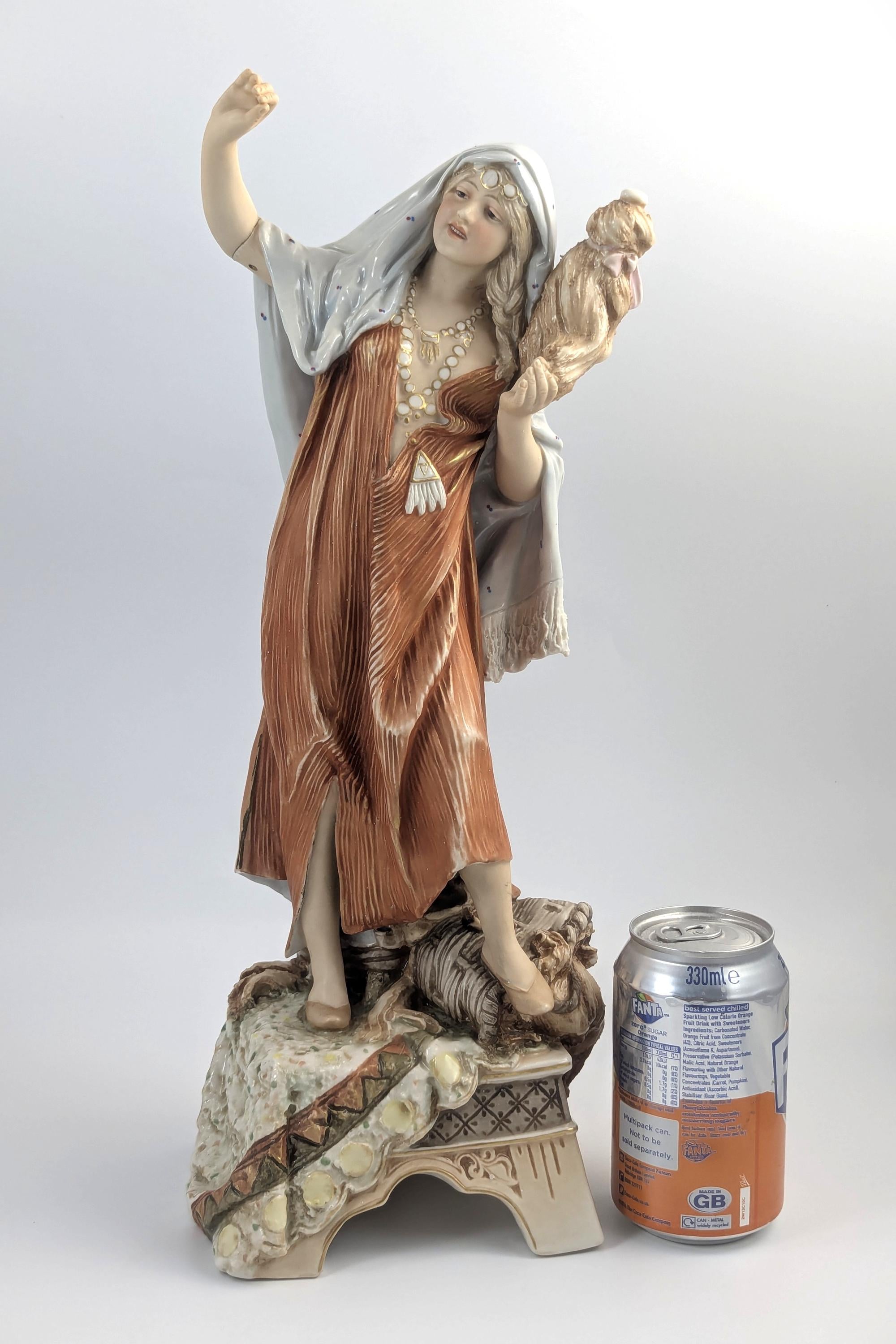 Royal Dux Antique Porcelain Figurine: 19th Century Wool Spinner Girl