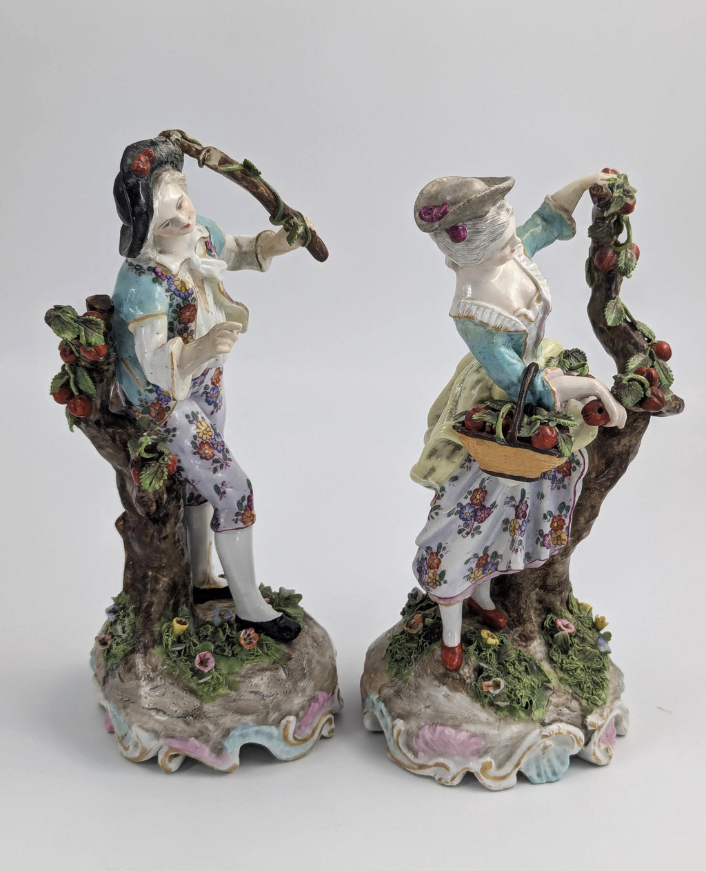 Limbach Thuringia antique German porcelain figurines of "Gardeners" by Gotthelf Greiner, c. 1770s
