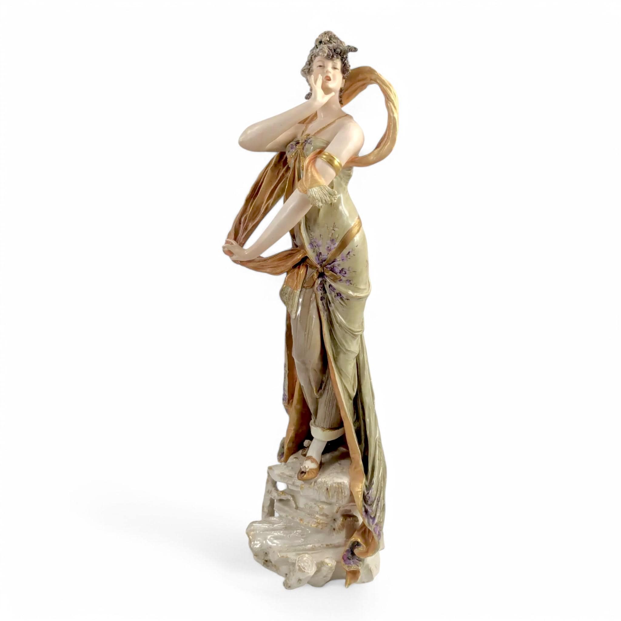 Ernst Wahliss Art Nouveau Porcelain Woman Figurine: Bohemian Sculpture