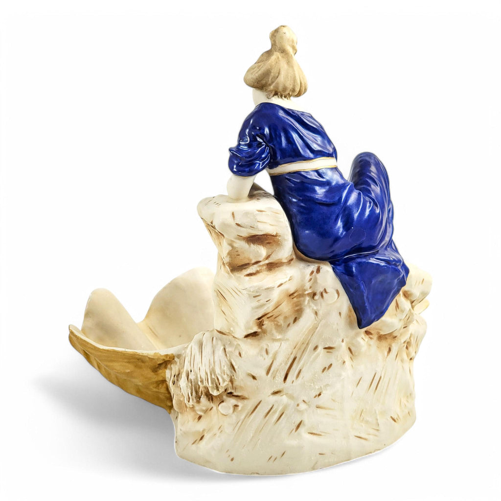 Royal Dux Bohemia Porcelain Centerpiece: Art Nouveau Water Bearer Clam Shell Bowl