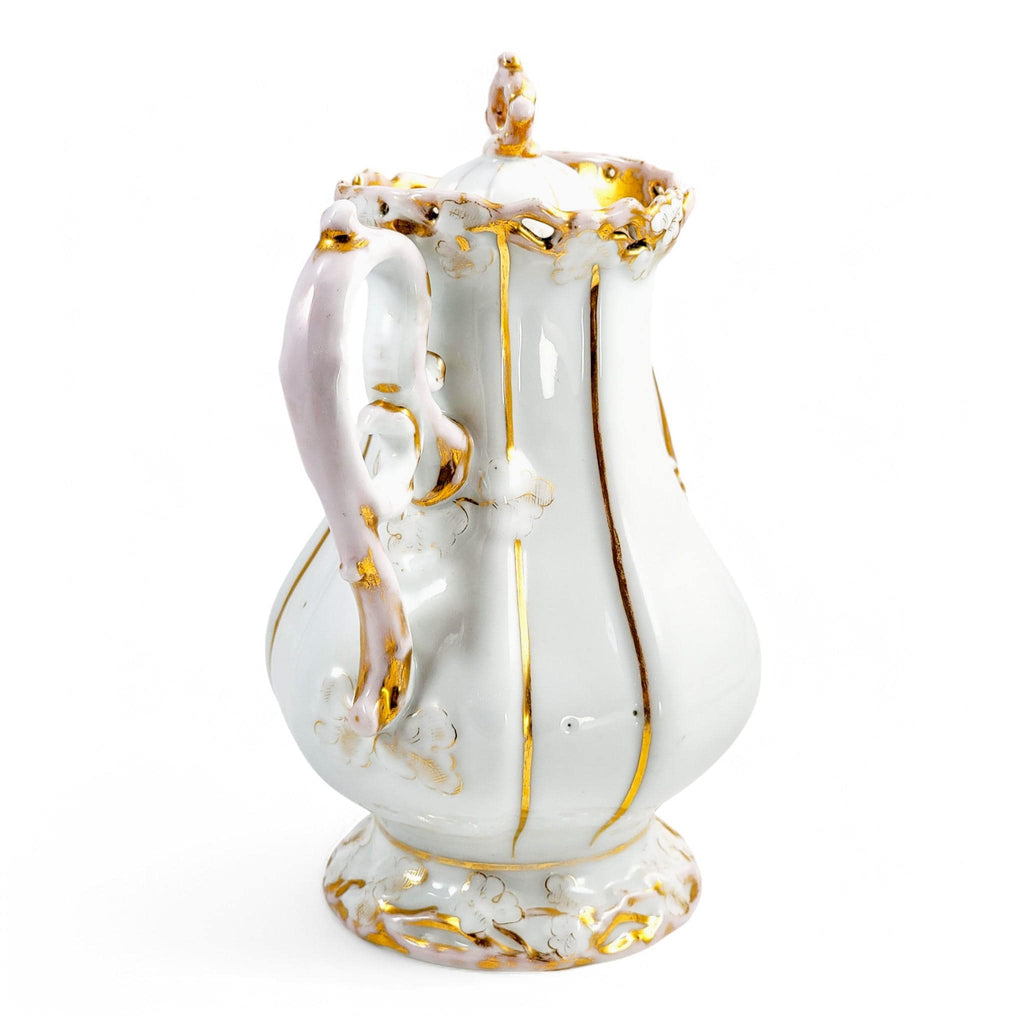 Rare Carl Tielsch Rococo Revival Porcelain Coffee Pot: Antique German Gilding, c. 1850s
