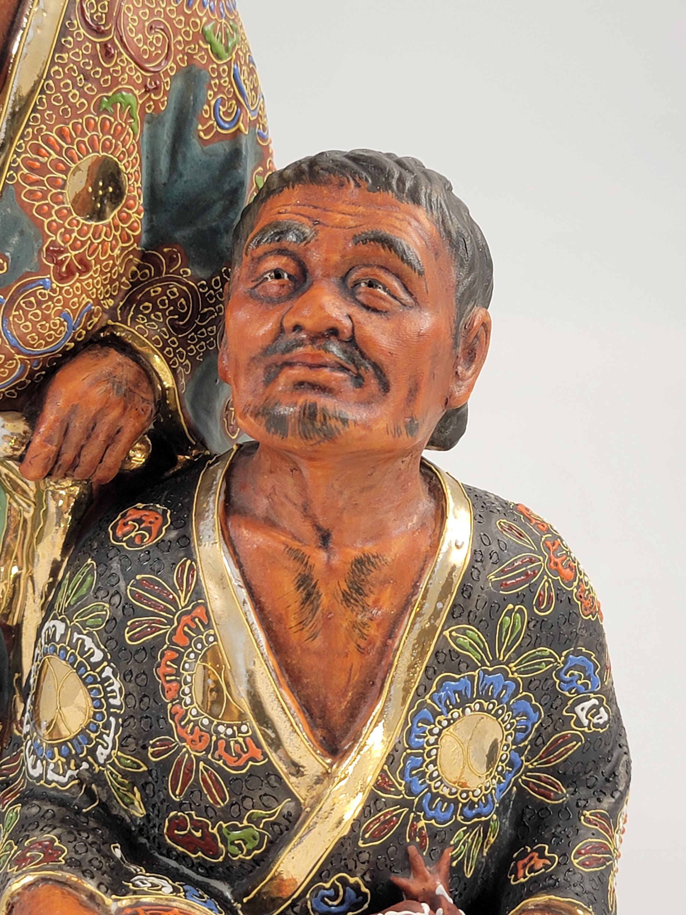 Rare Meiji Kutani Gama Sennin Figural Group: Antique Japanese Sculpture