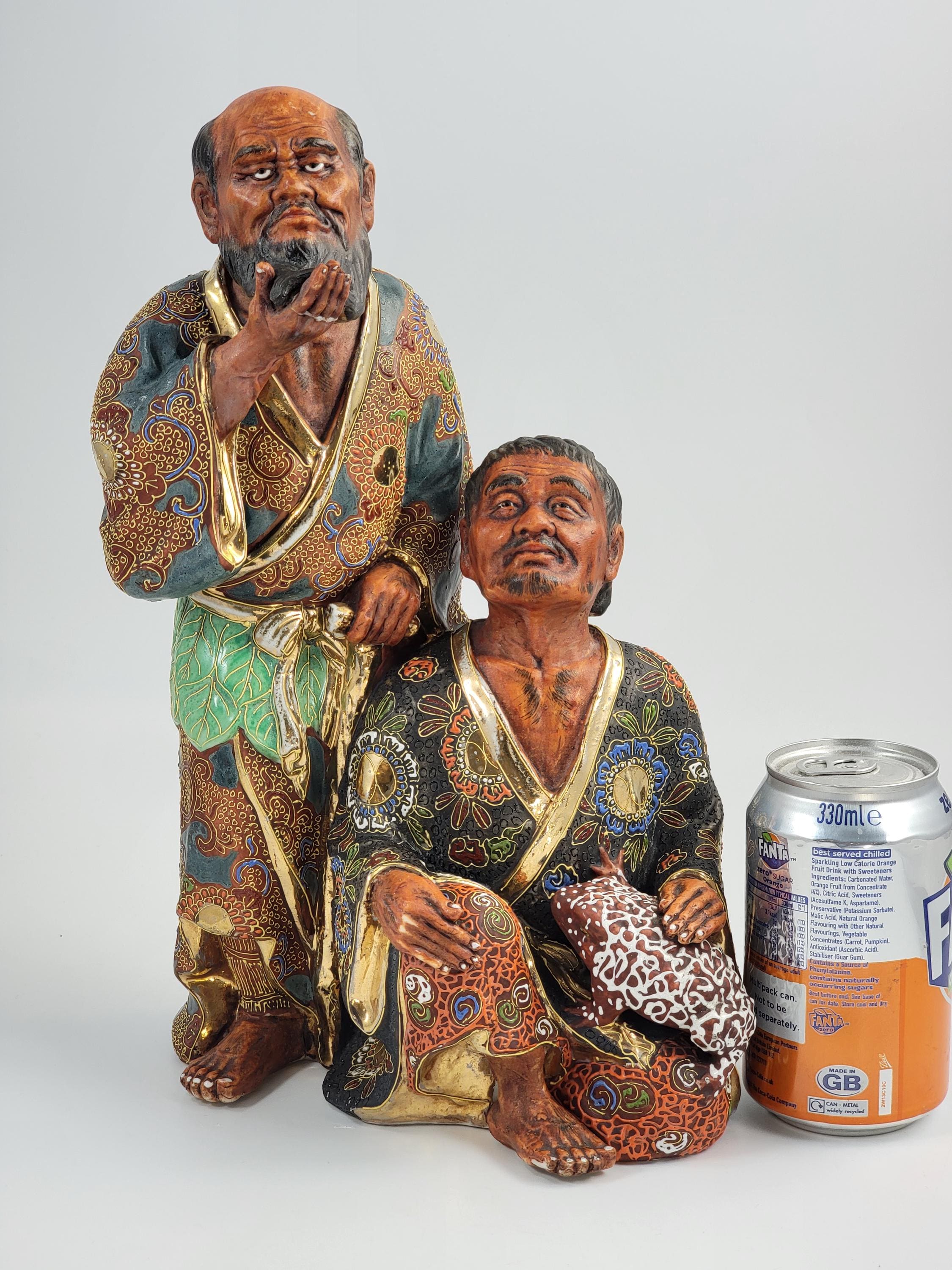 Rare Meiji Kutani Gama Sennin Figural Group: Antique Japanese Sculpture