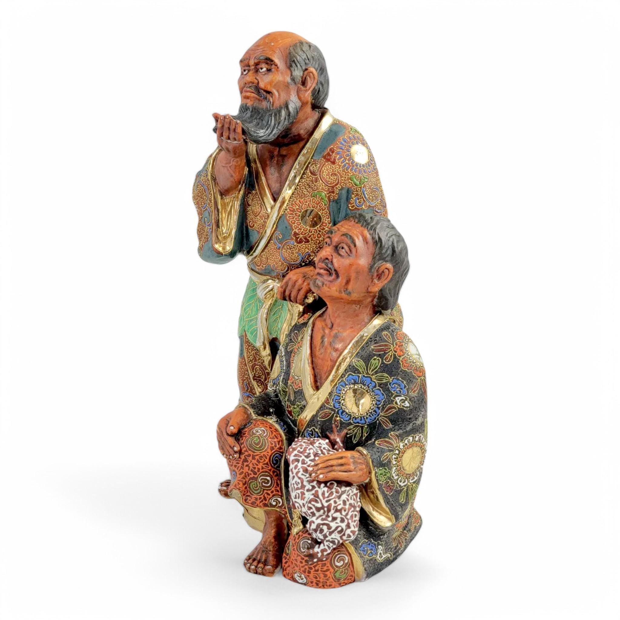 Rare Meiji Kutani Gama Sennin Figural Group: Antique Japanese Sculpture