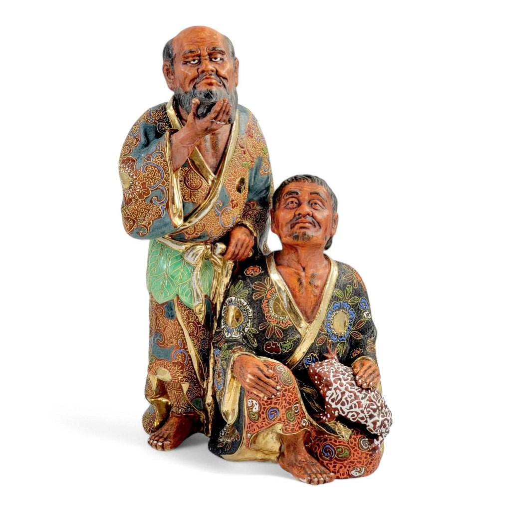Rare Meiji Kutani Gama Sennin Figural Group: Antique Japanese Sculpture