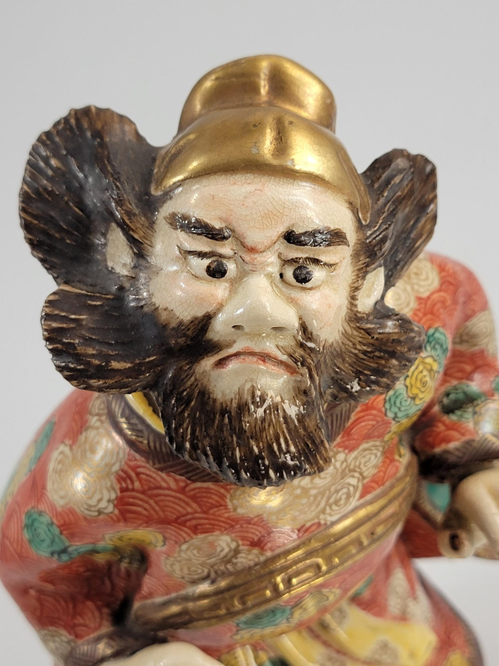 Antique Kutani Porcelain Scholar Figure: Meiji-Taisho Moriage Enamel, Japanese Export Art