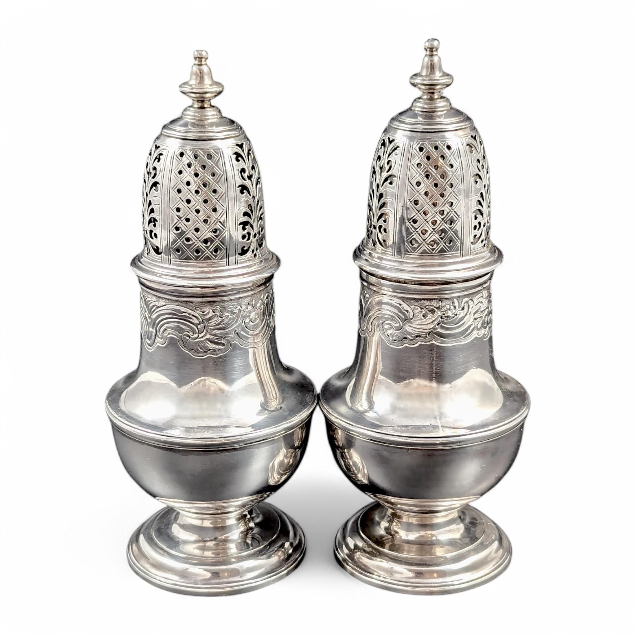 Rare Georgian Sterling Silver Sugar Casters: Charles Alchorne, 1737