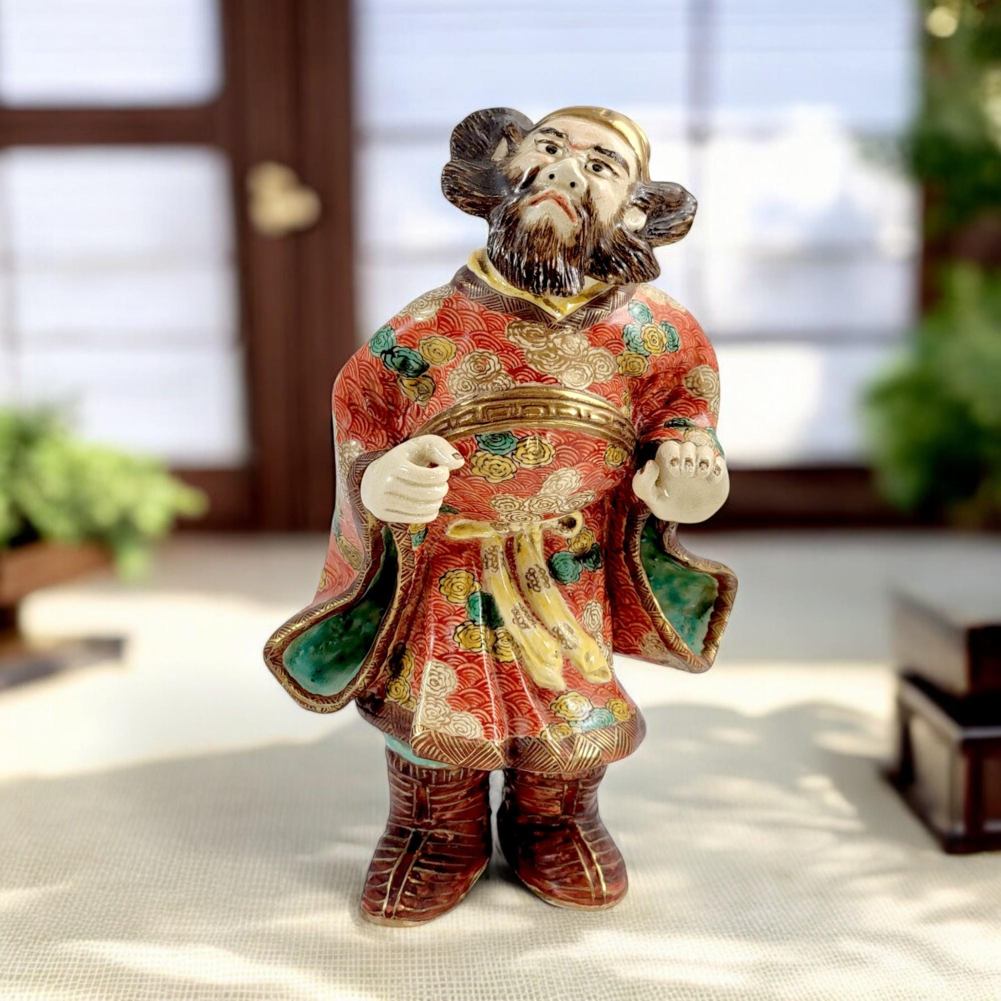 Antique Kutani Porcelain Scholar Figure: Meiji-Taisho Moriage Enamel, Japanese Export Art