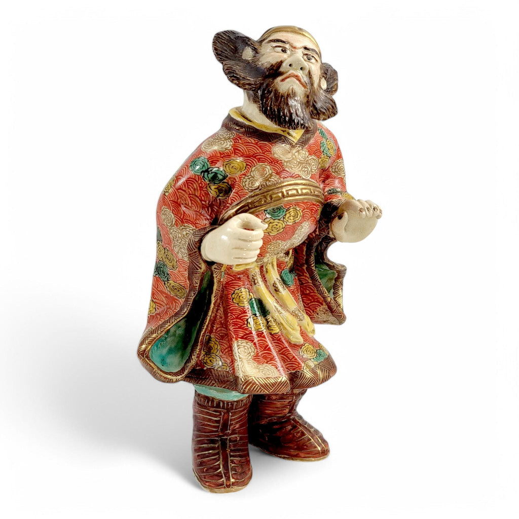 Antique Kutani Porcelain Scholar Figure: Meiji-Taisho Moriage Enamel, Japanese Export Art