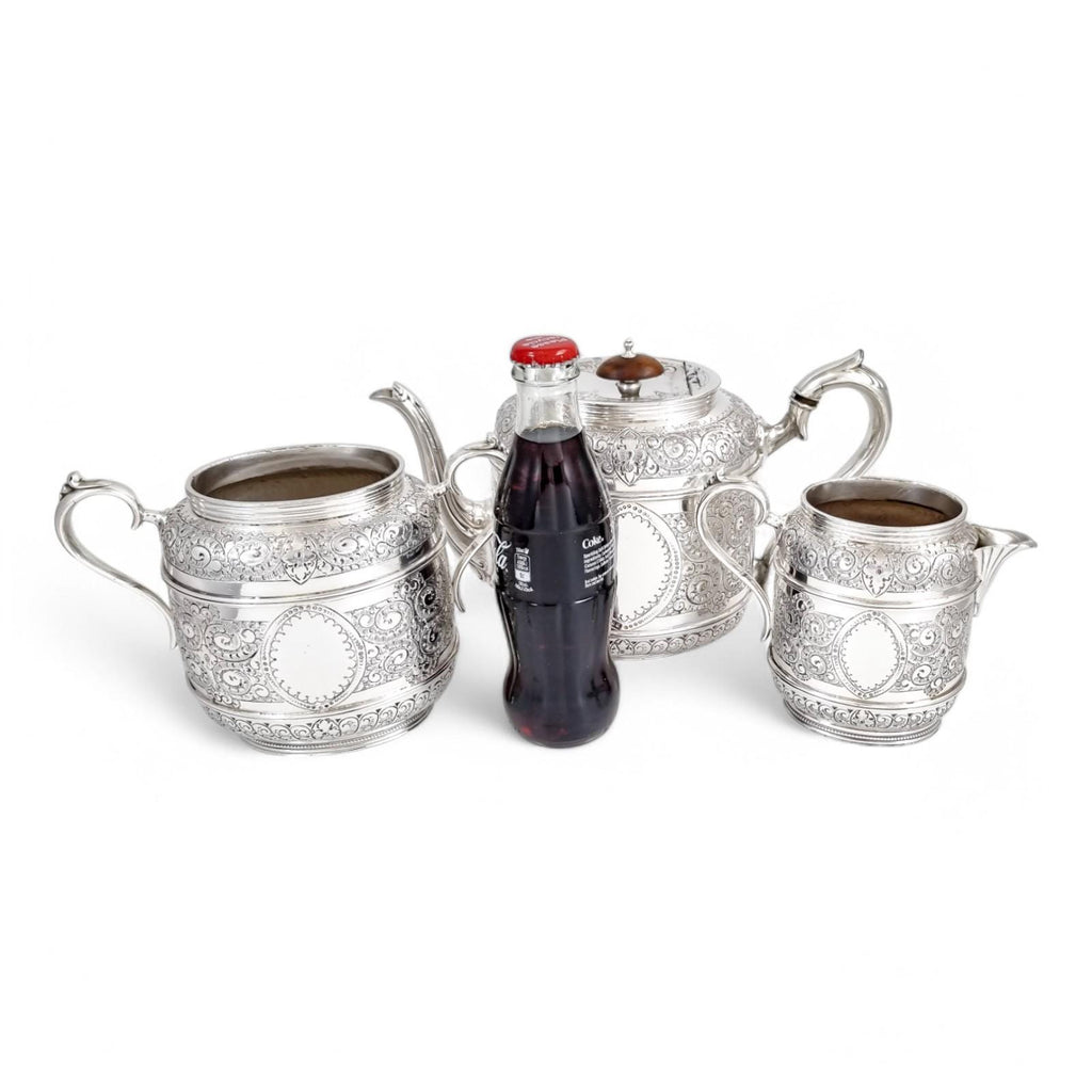 Antique Silver Plated Tea Set: Rococo Revival English Tableware