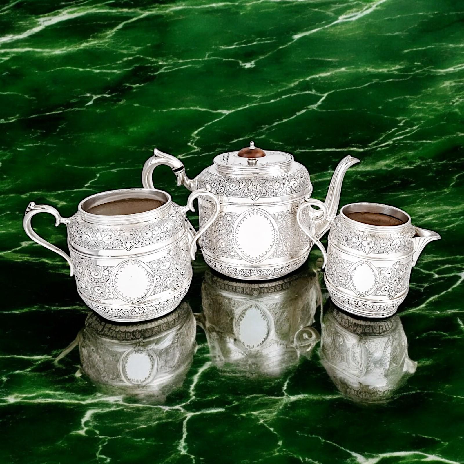Antique Silver Plated Tea Set: Rococo Revival English Tableware