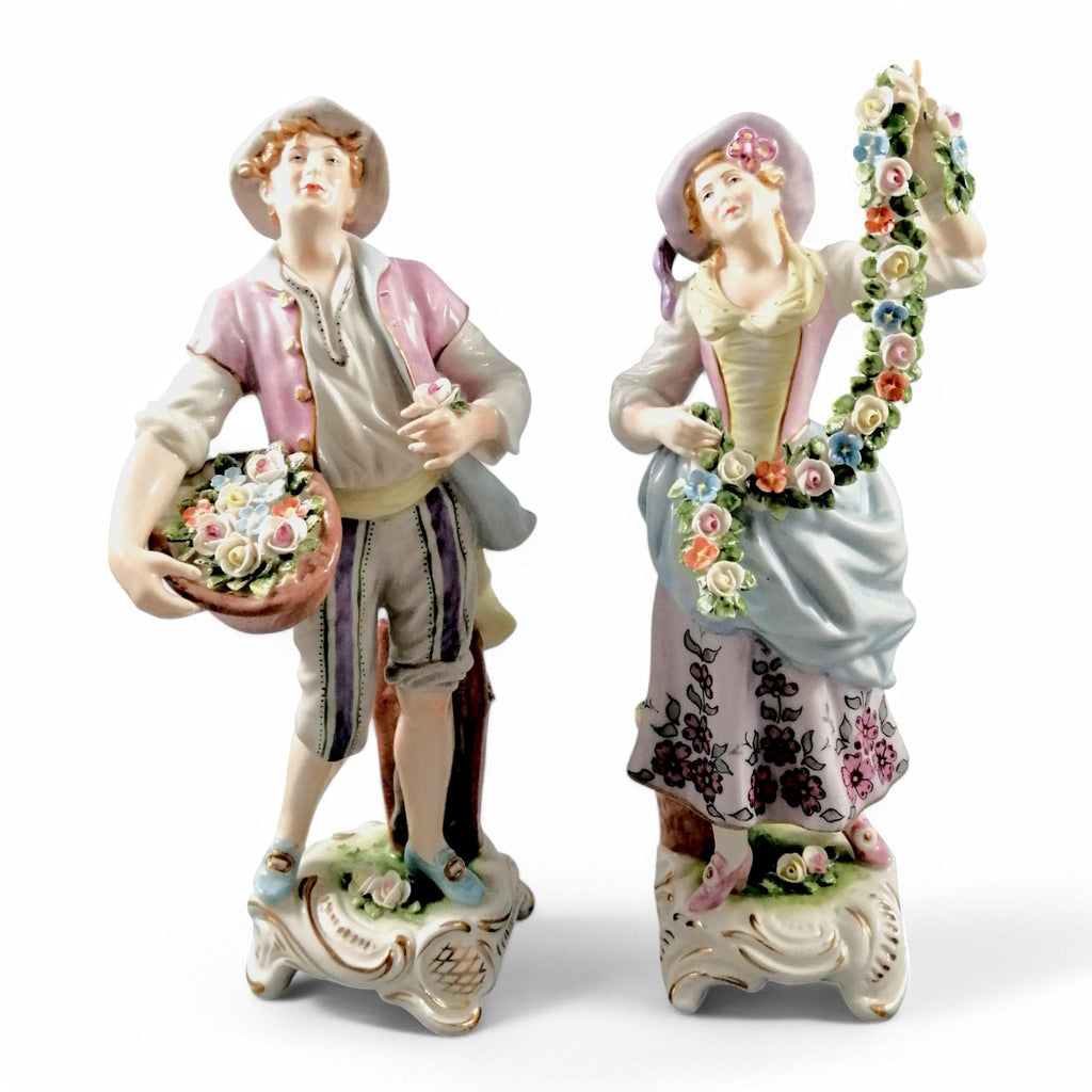 Rudolf Kämmer Antique Porcelain Figurines: Volkstedt German Pair, c. 1900s