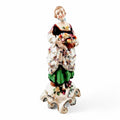 Antique Porcelain Lady Figurine: Bow/Samson Style, Gilt Floral Gown, c. 19th Century