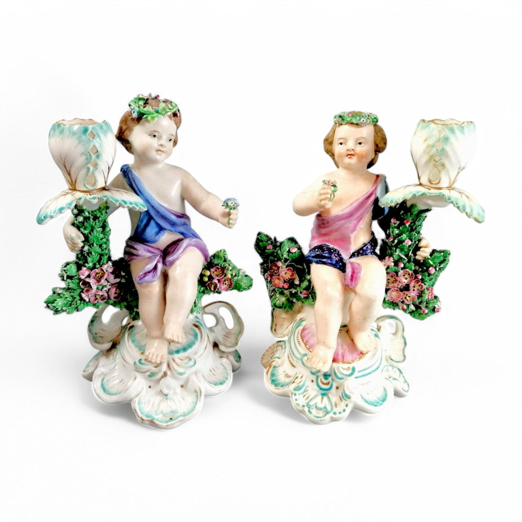 Antique Derby Porcelain Cherub Candlesticks: Sampson Hancock, c. 1867–1870