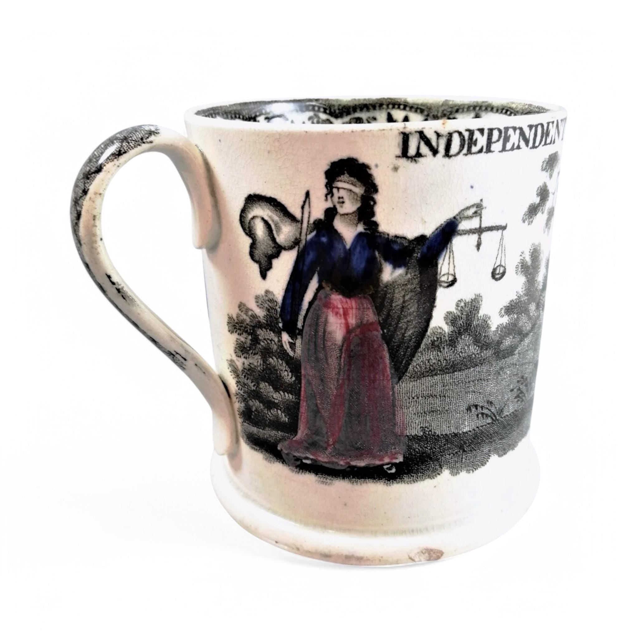 Georgian Staffordshire Pearlware Mug: Odd Fellows Transferware, c. 1820s