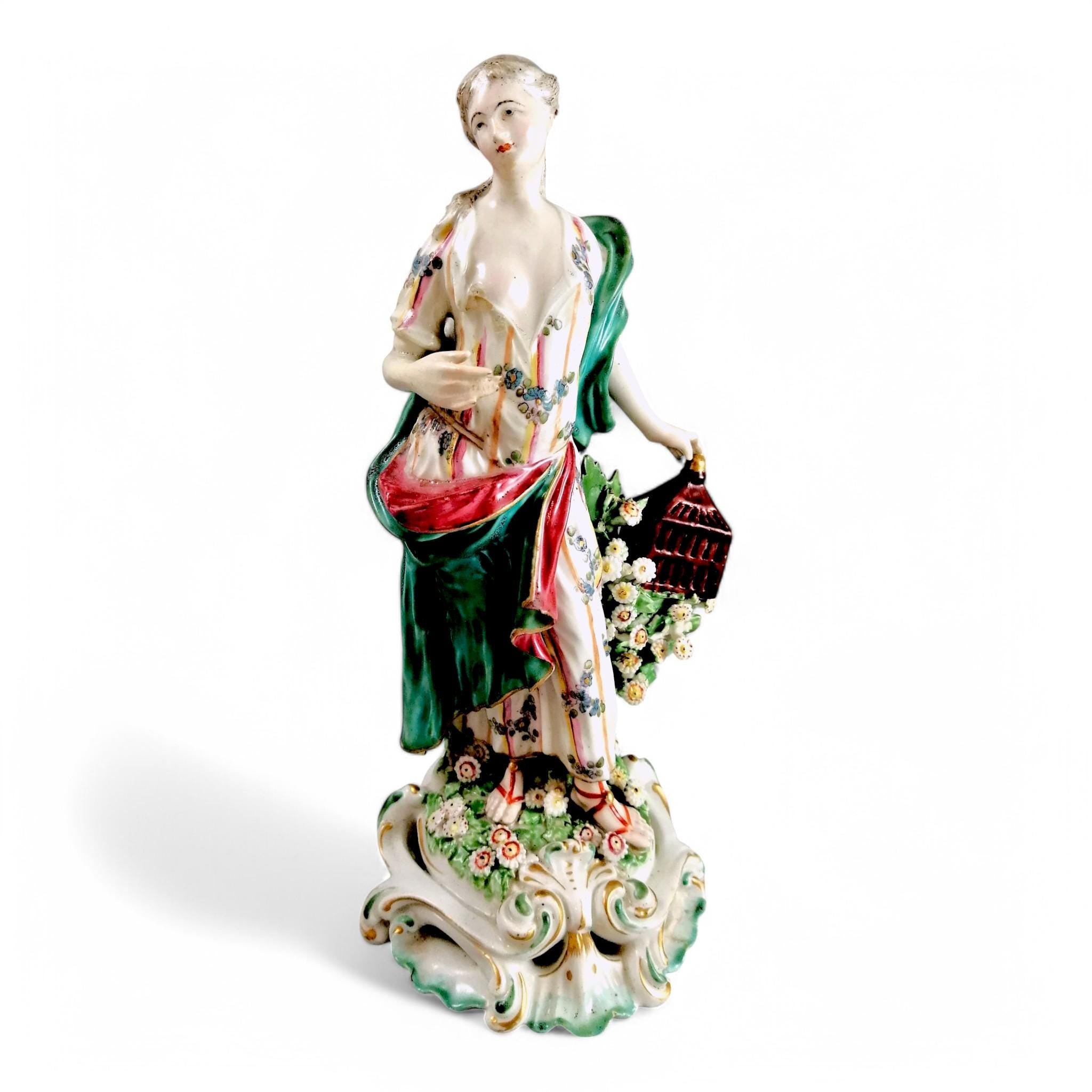 Rare Derby Porcelain Figurine: 'Air' - Allegorical Lady with Birdcage (1756-1765)