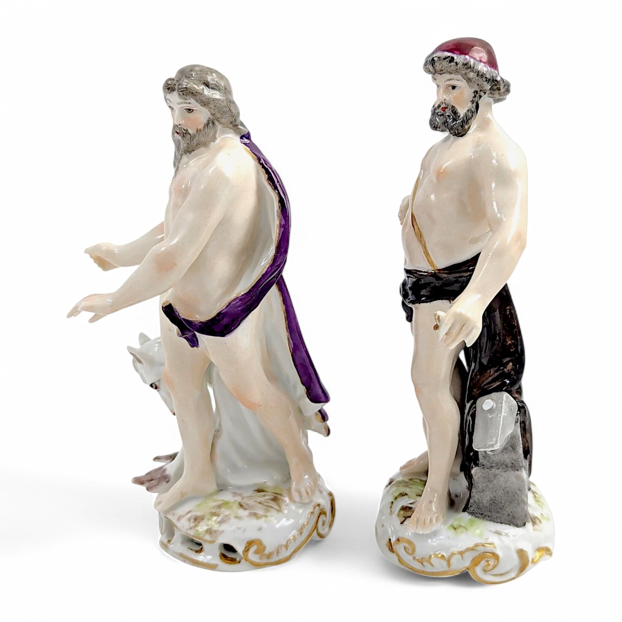 Samson & Cie porcelain figurines, Poseidon and Hephaestus, Greek mythology, Historicist style, Rococo Revival Old Paris porcelain, c. 1850s