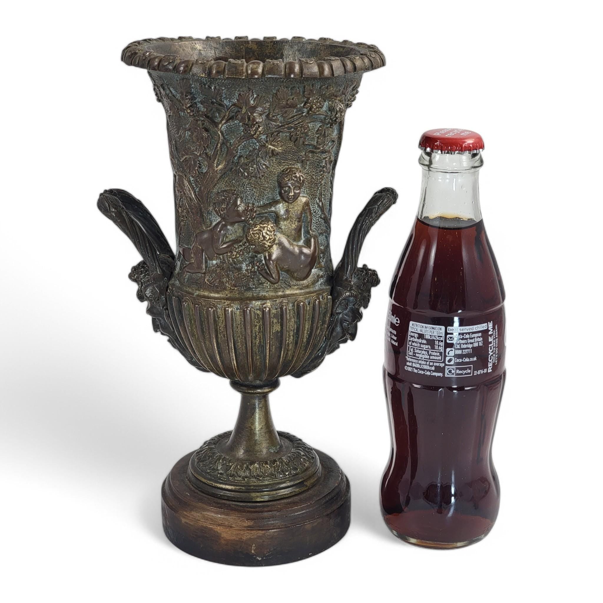 Art Nouveau Italian Bronze Amphora, Children & Grapevine Design, Hand-Cast Sculpture, Late 19th/Early 20th Century
