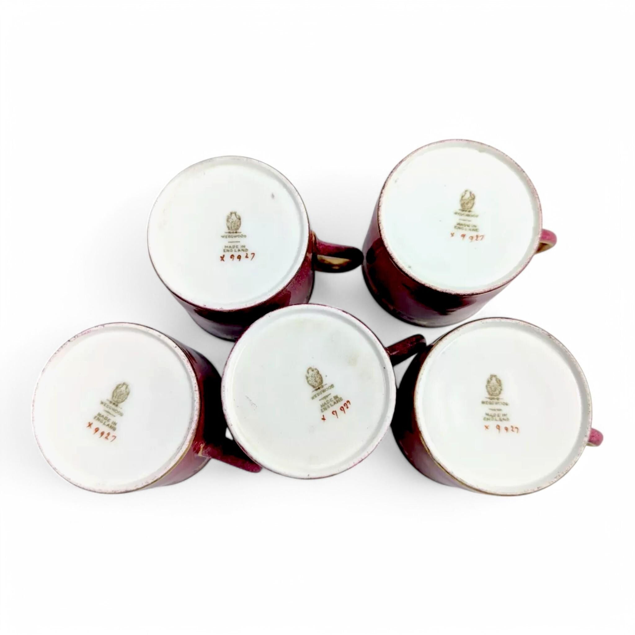 Rare Antique Wedgwood Claret & Gold Coffee Service: Edwardian Neoclassical Porcelain