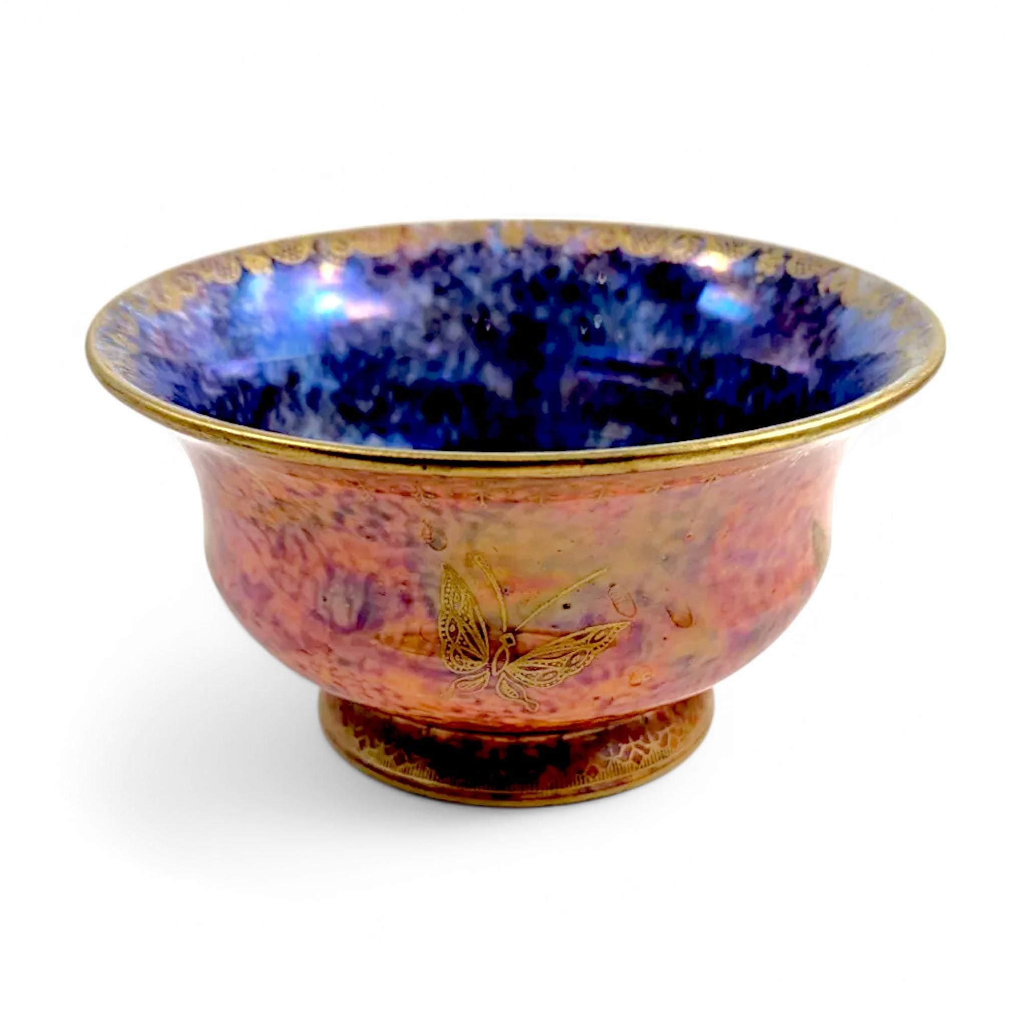 Antique Wedgwood Lustre Bowl: Gilt Butterfly & Scarab, Daisy Makeig-Jones, c. 1914
