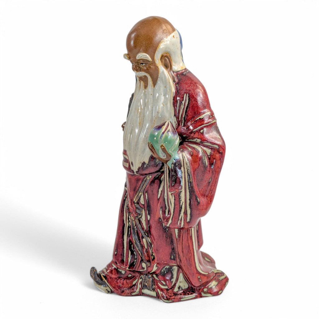 Large Shiwan Shou Xing Statue: Oxblood Glaze Chinese Pottery, c. 1950s