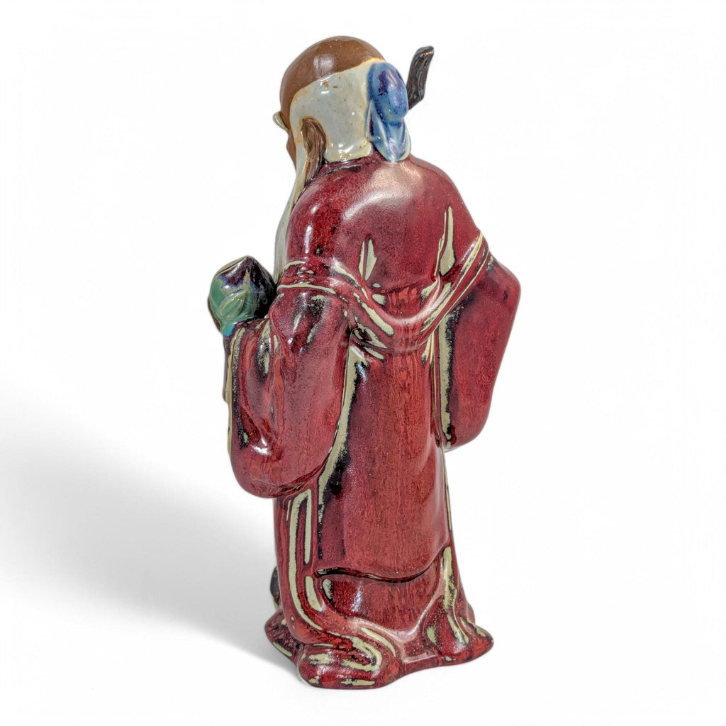 Large Shiwan Shou Xing Statue: Oxblood Glaze Chinese Pottery, c. 1950s