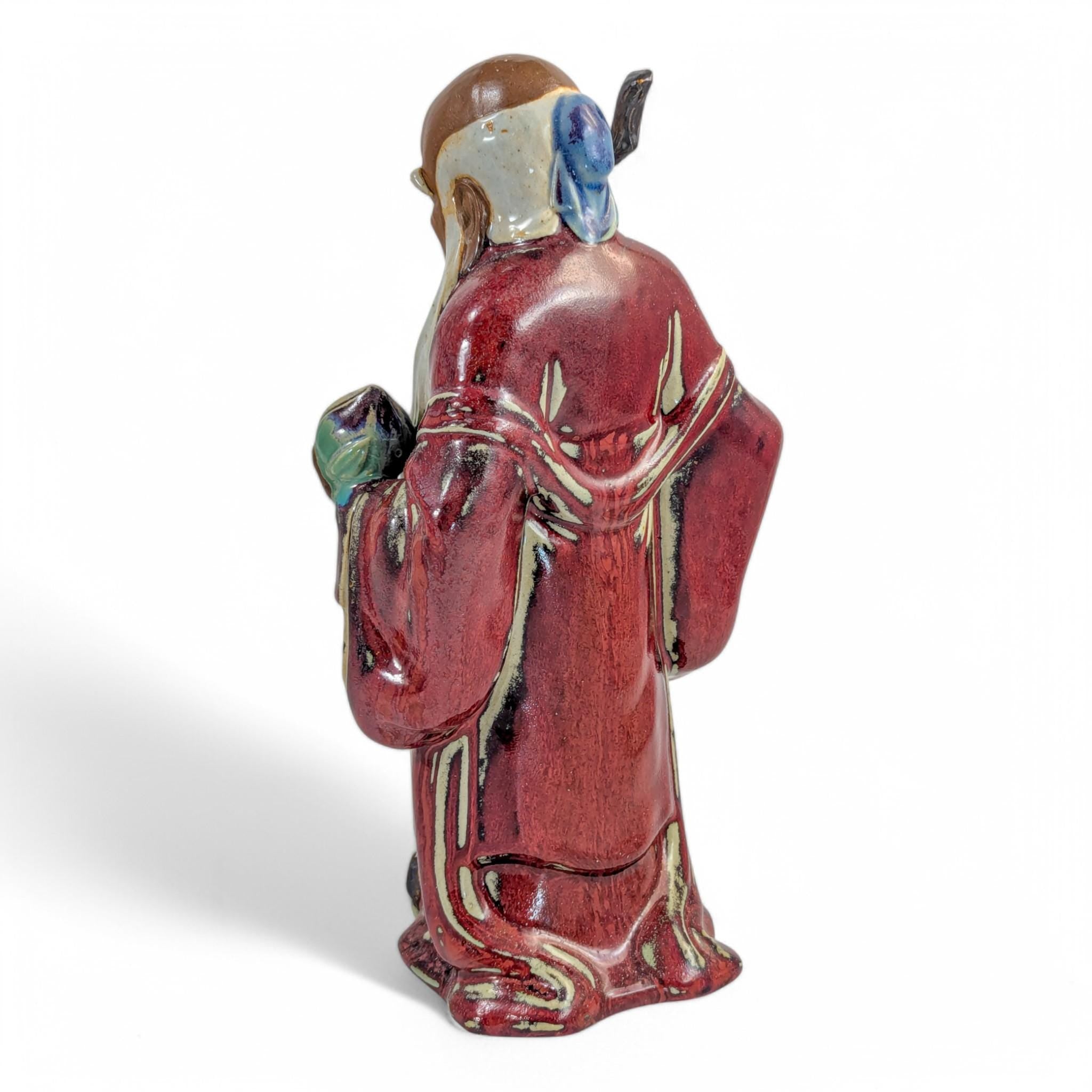 Large Shiwan Shou Xing Statue: Oxblood Glaze Chinese Pottery, c. 1950s
