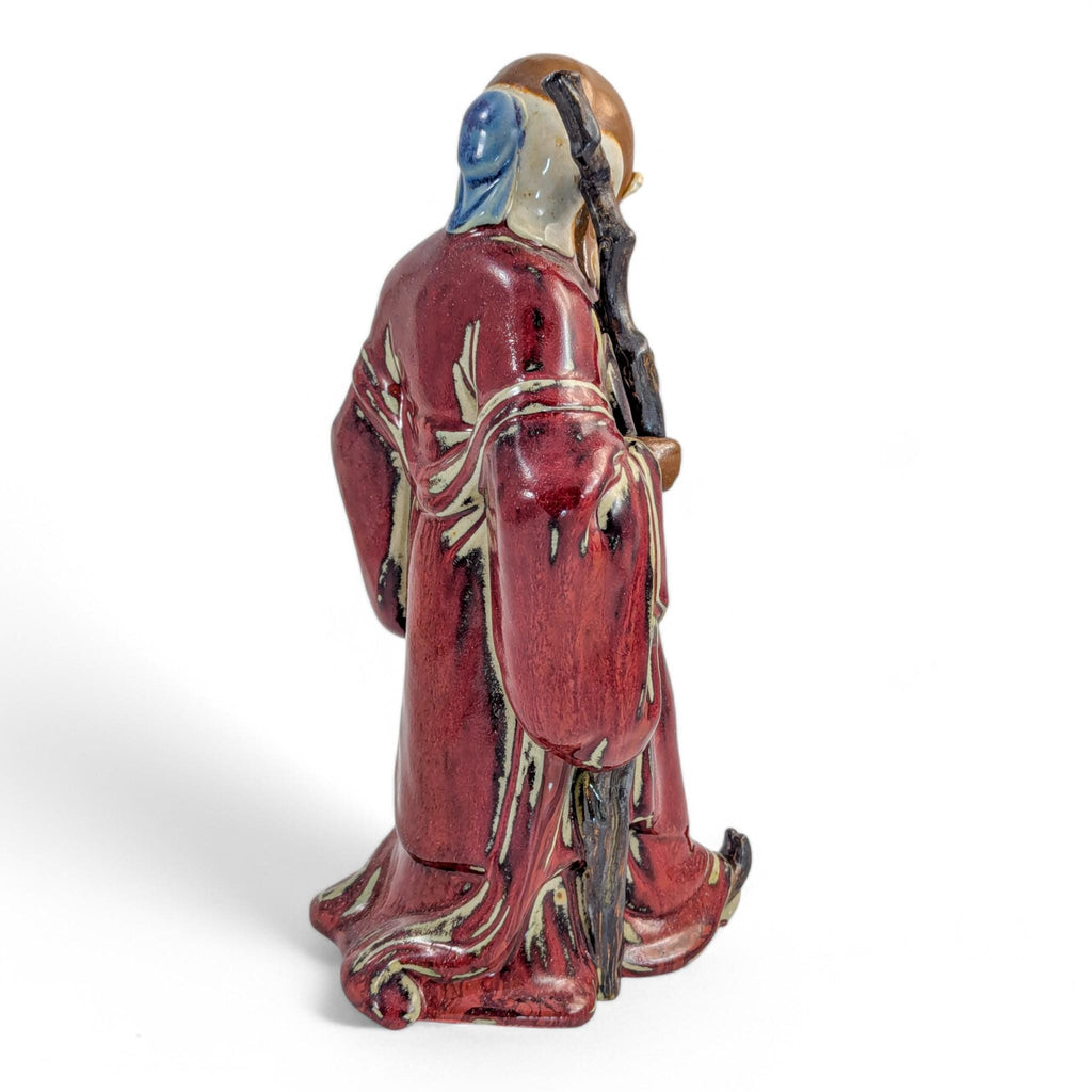 Large Shiwan Shou Xing Statue: Oxblood Glaze Chinese Pottery, c. 1950s