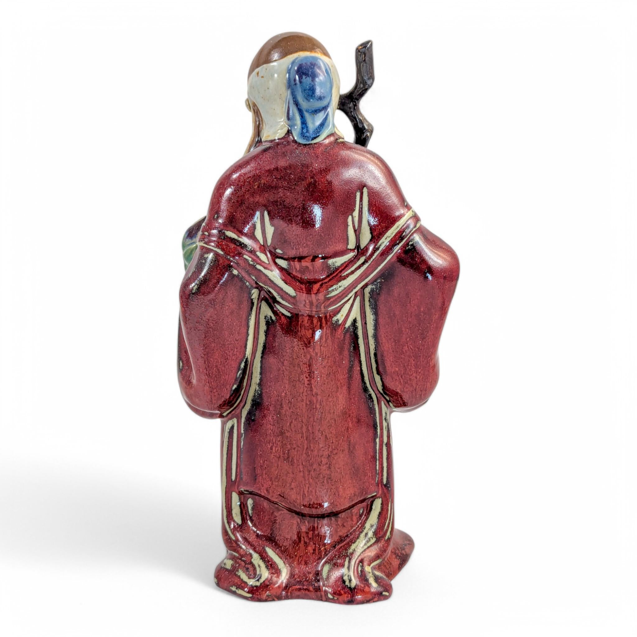 Large Shiwan Shou Xing Statue: Oxblood Glaze Chinese Pottery, c. 1950s