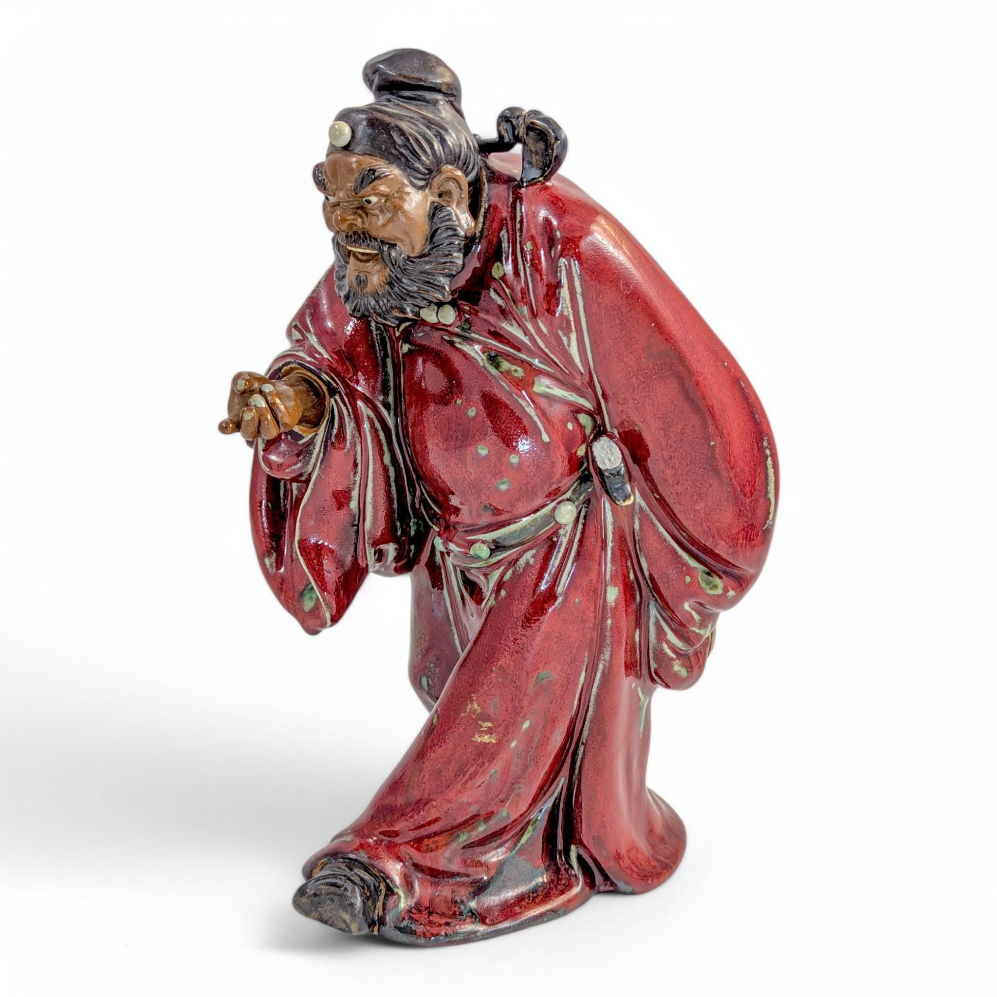 Shiwan Oxblood Glaze Warrior Statue: Mid-Century Chinese Pottery Sculpture