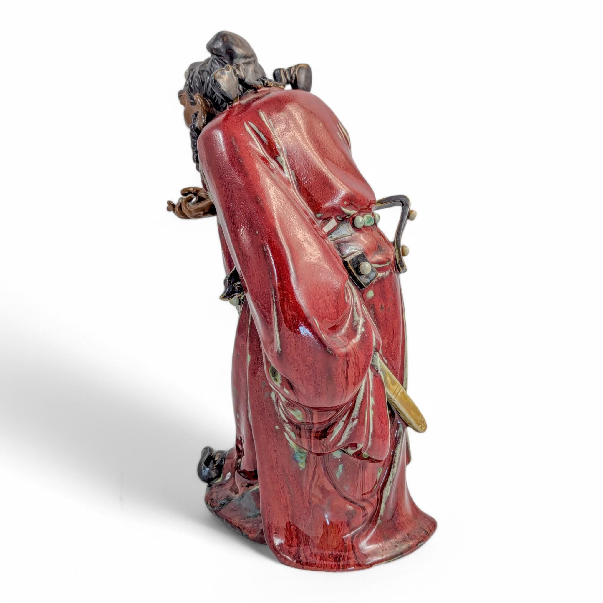 Shiwan Oxblood Glaze Warrior Statue: Mid-Century Chinese Pottery Sculpture