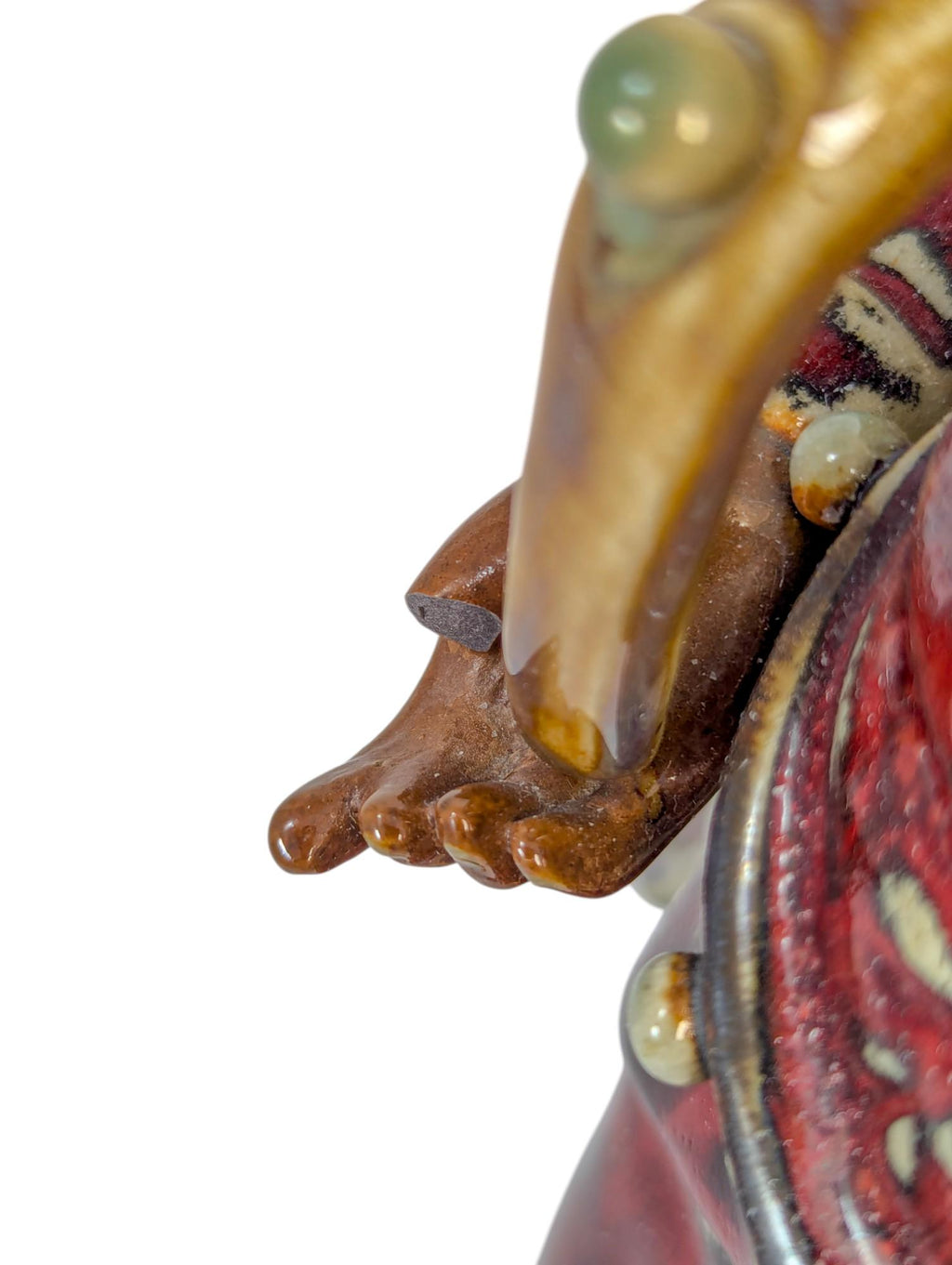 Vintage Shiwan Pottery Statue: Oxblood Glaze Chinese Official with Ruyi Sceptre