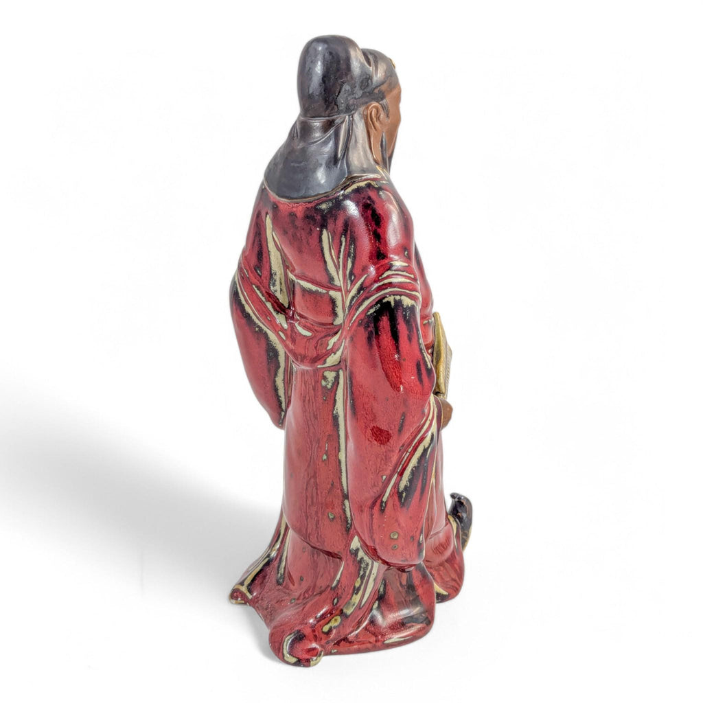 Vintage Shiwan Pottery Figure: Oxblood Glazed Chinese Official Statue