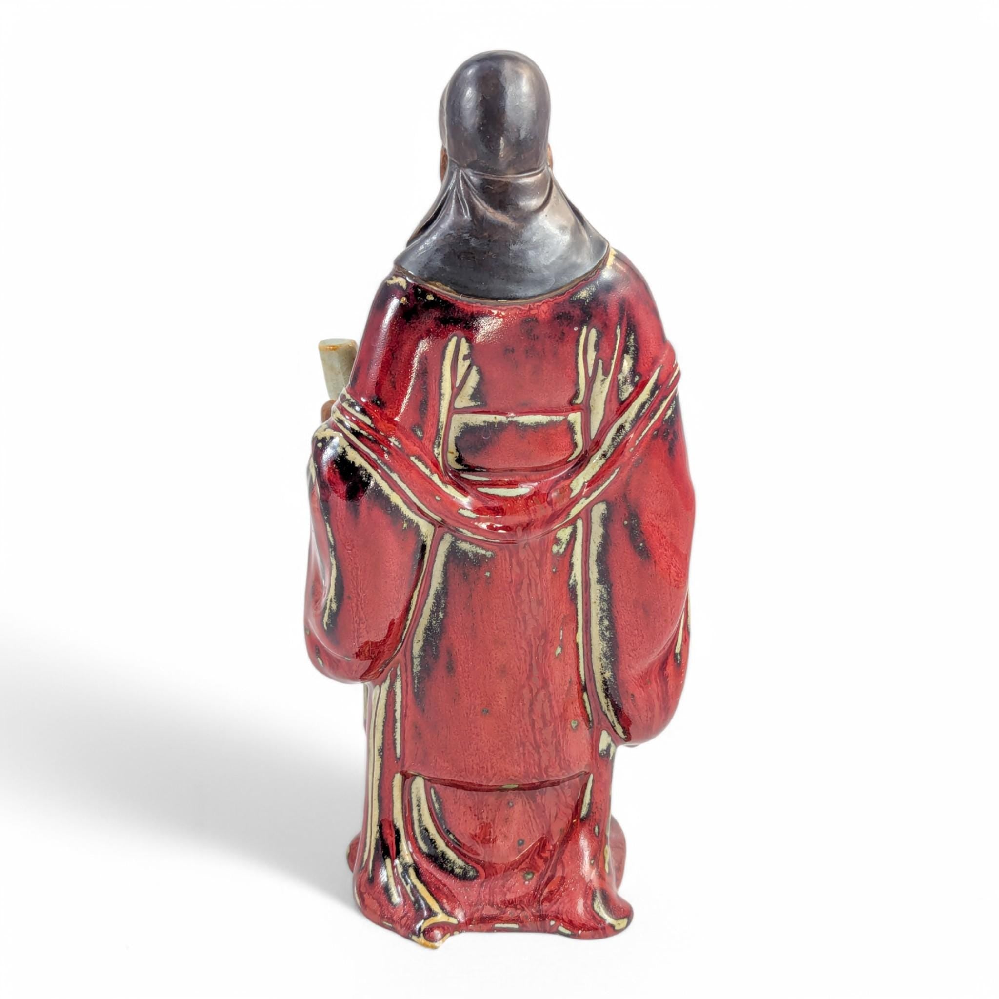 Vintage Shiwan Pottery Figure: Oxblood Glazed Chinese Official Statue