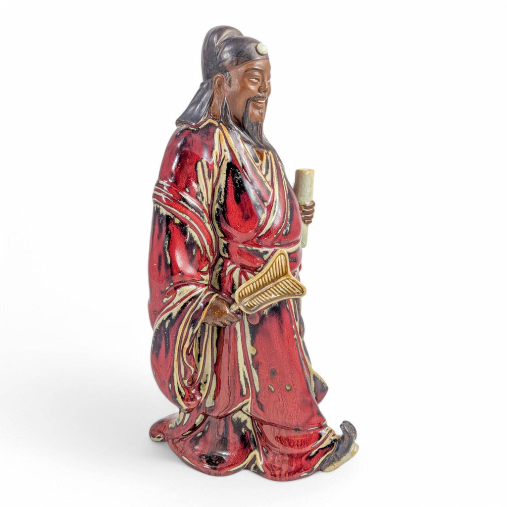 Vintage Shiwan Pottery Figure: Oxblood Glazed Chinese Official Statue