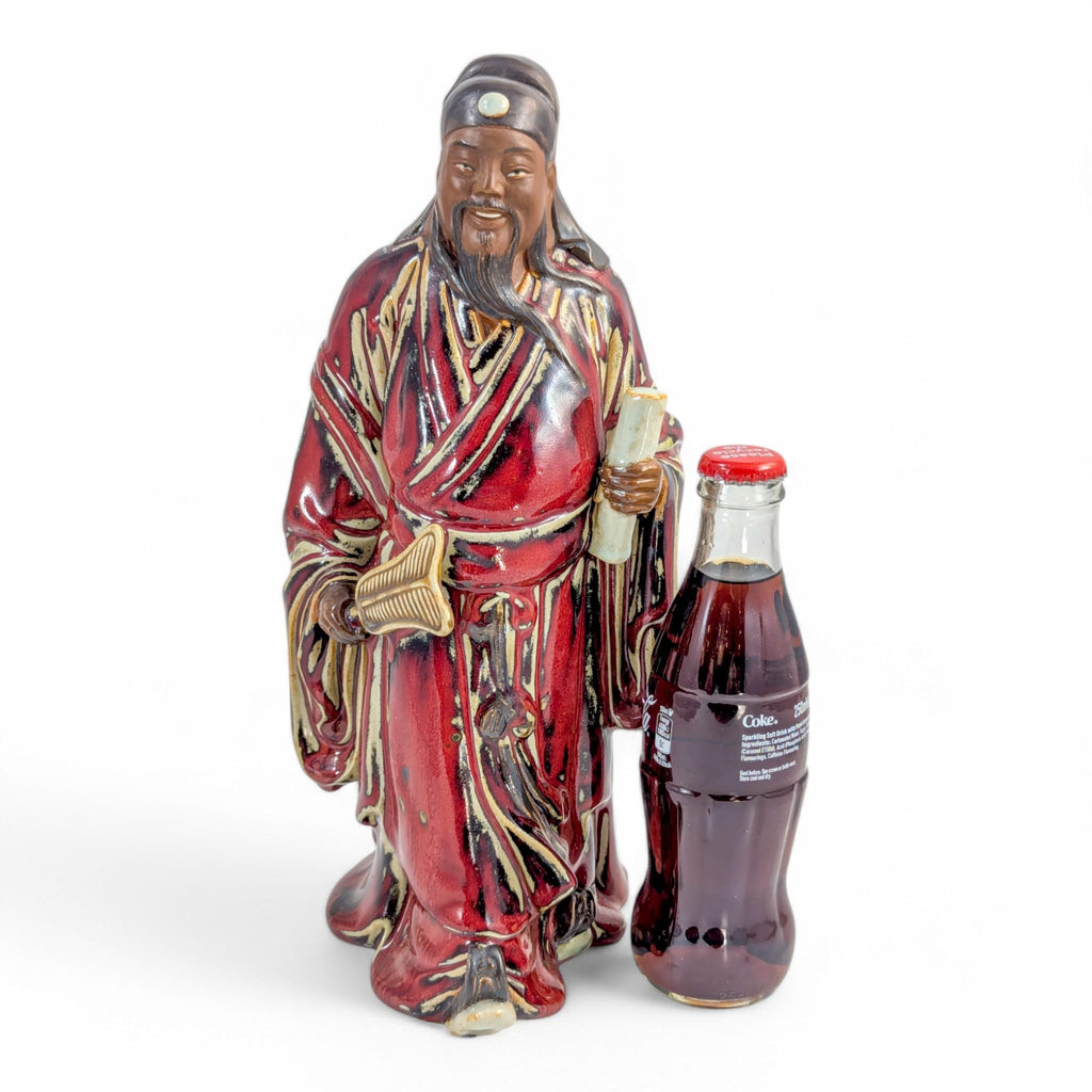 Vintage Shiwan Pottery Figure: Oxblood Glazed Chinese Official Statue