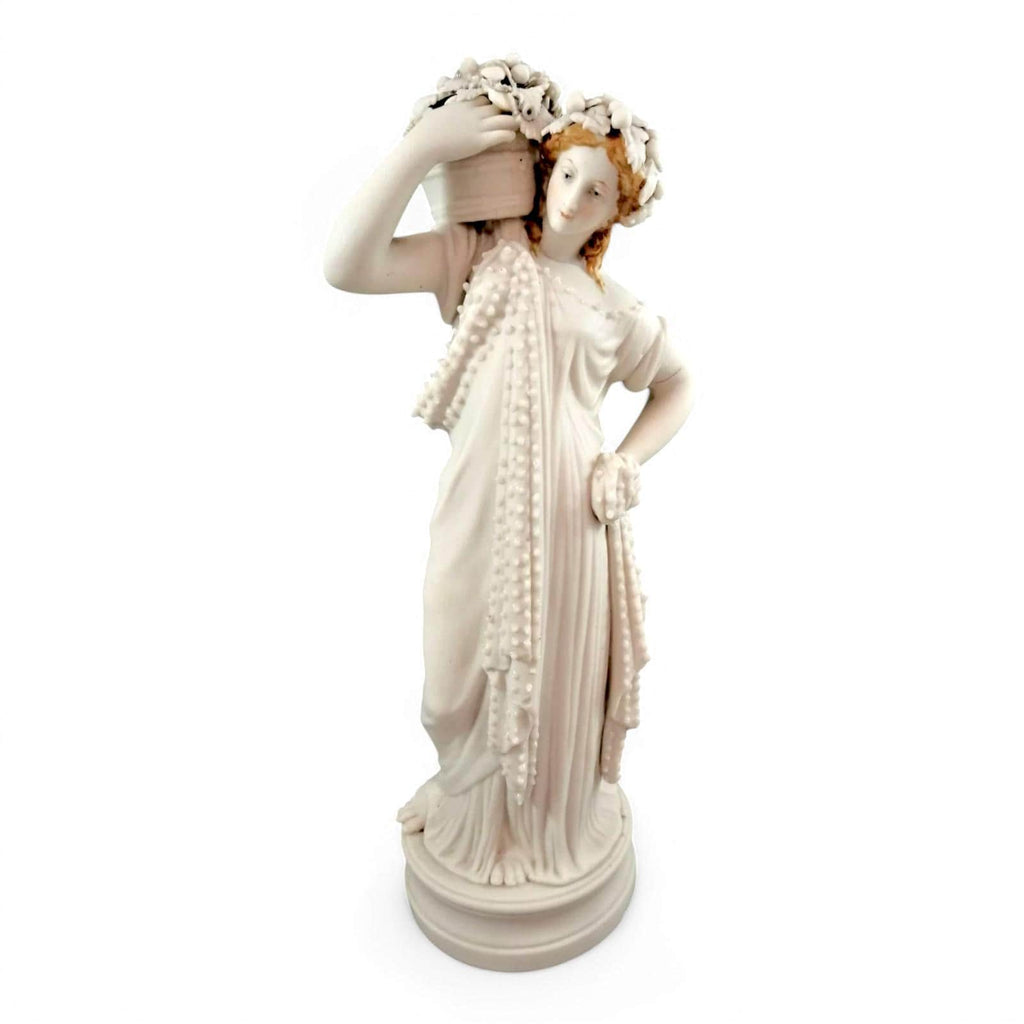 Minton Parian Porcelain Figurine: 19th Century Girl with Flowers (33 cm)