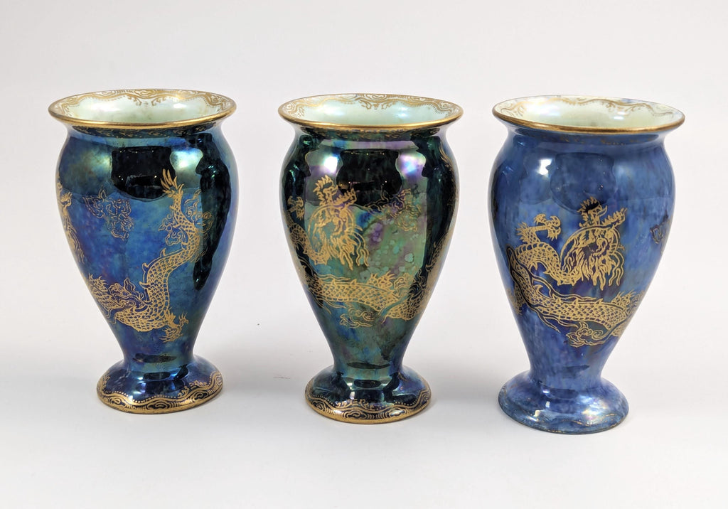Wedgwood Lustre Bud Vase Trio: Daisy Makeig-Jones Dragons, c. 1915