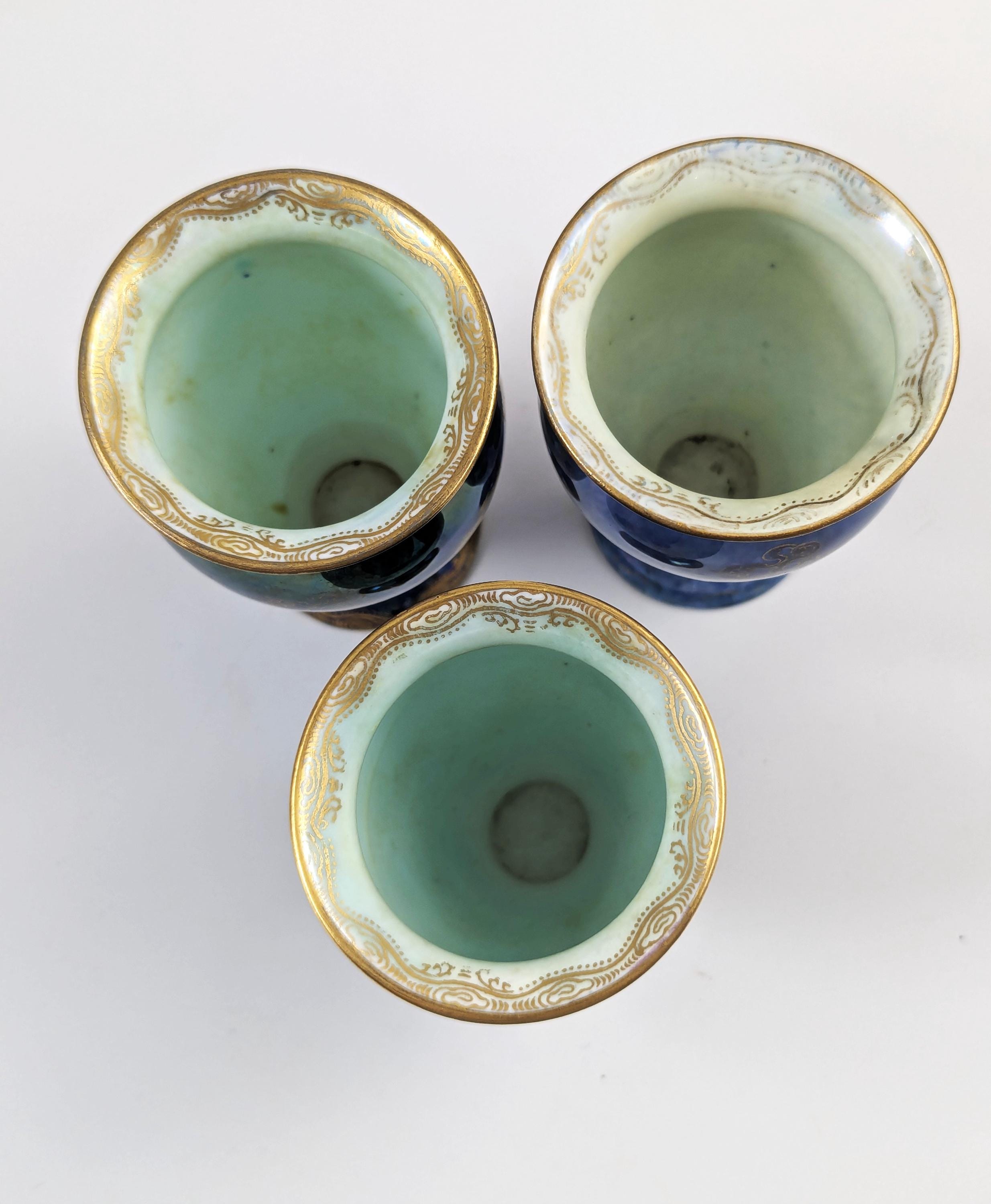 Wedgwood Lustre Bud Vase Trio: Daisy Makeig-Jones Dragons, c. 1915