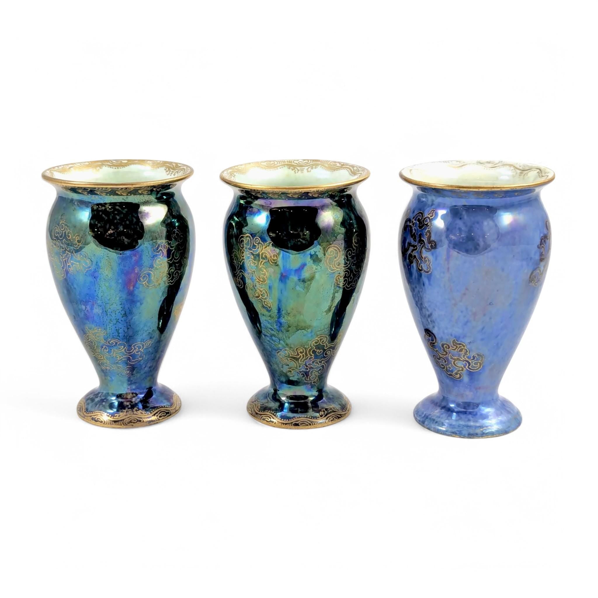 Wedgwood Lustre Bud Vase Trio: Daisy Makeig-Jones Dragons, c. 1915
