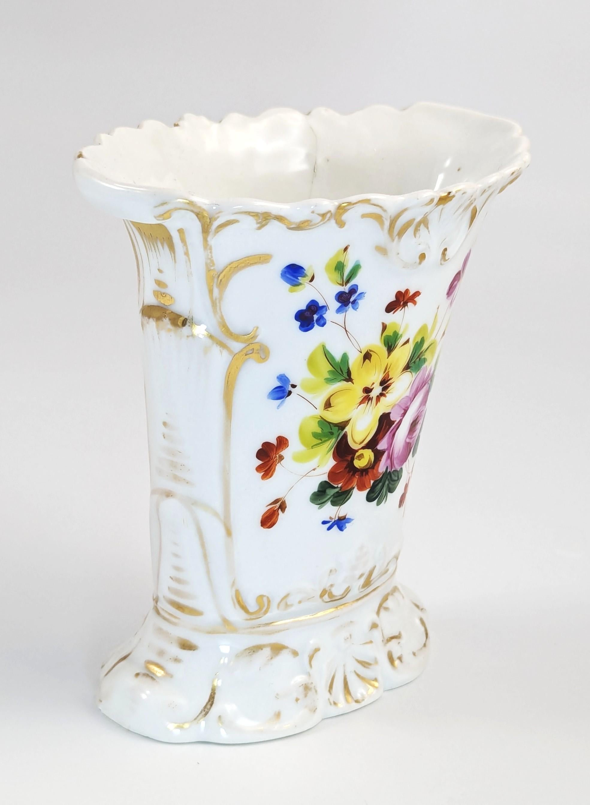 Antique Old Paris Porcelain Vase: Hand-Painted Floral Rococo Decor