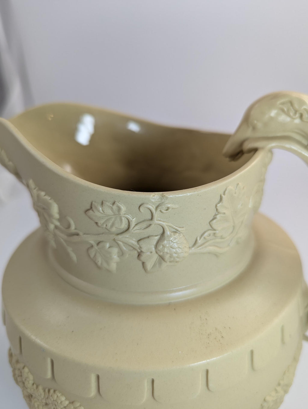 Antique Phillips & Bagster Yellowware Pitcher Set: Stag Hound Handles, c. 1820