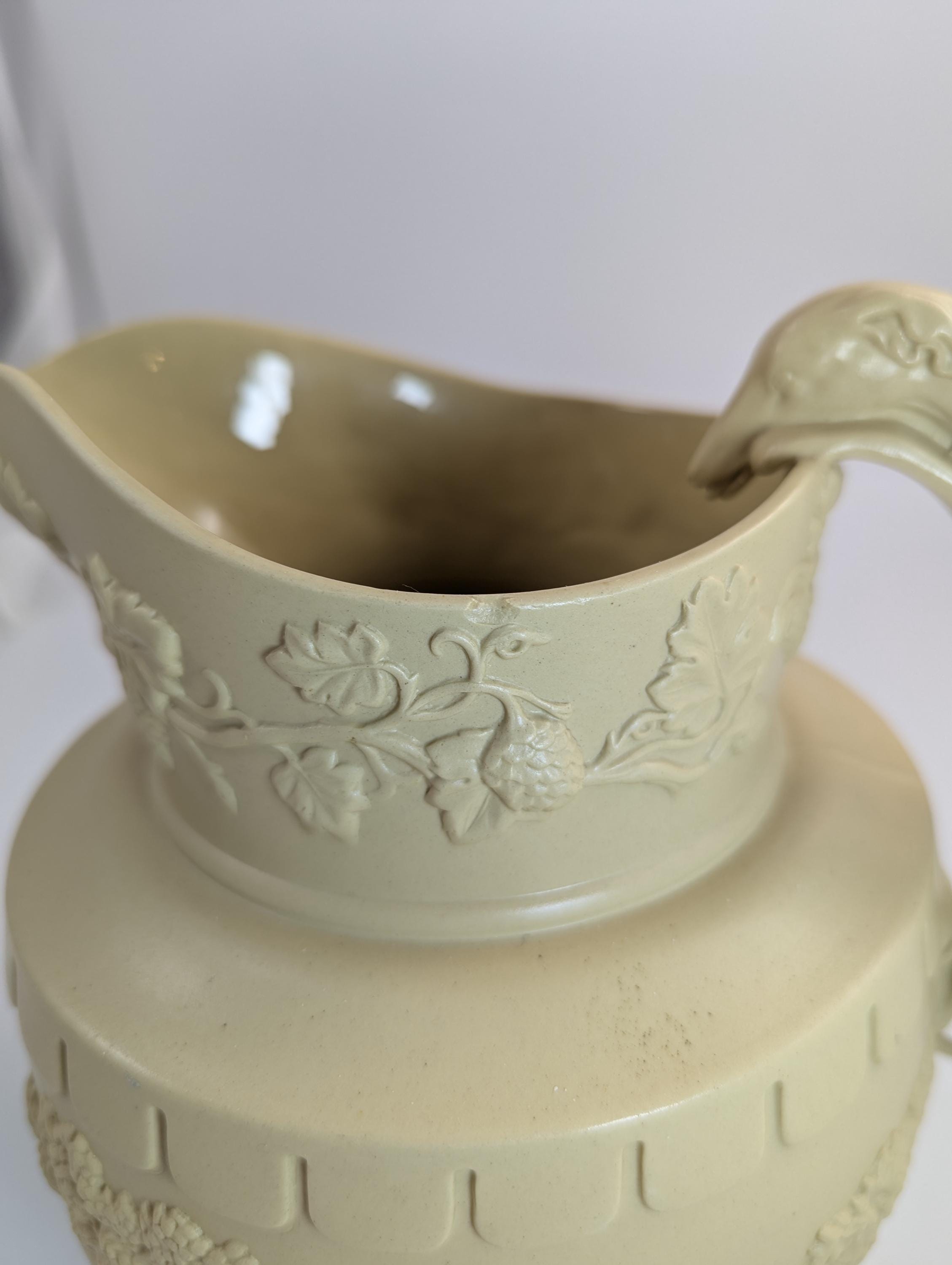 Antique Phillips & Bagster Yellowware Pitcher Set: Stag Hound Handles, c. 1820