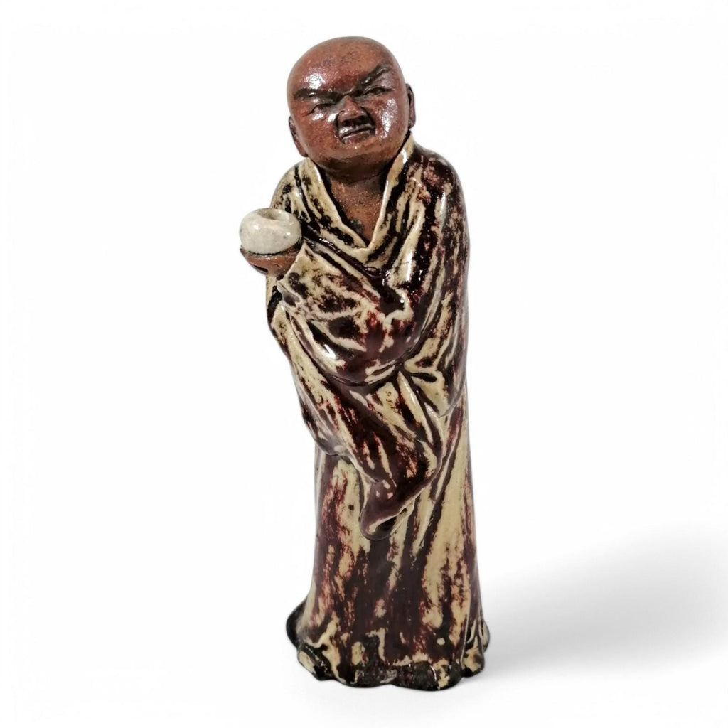 Antique Shiwan Ware Monk Figurine: Hand-Sculpted Chinese Pottery, Jun Glaze